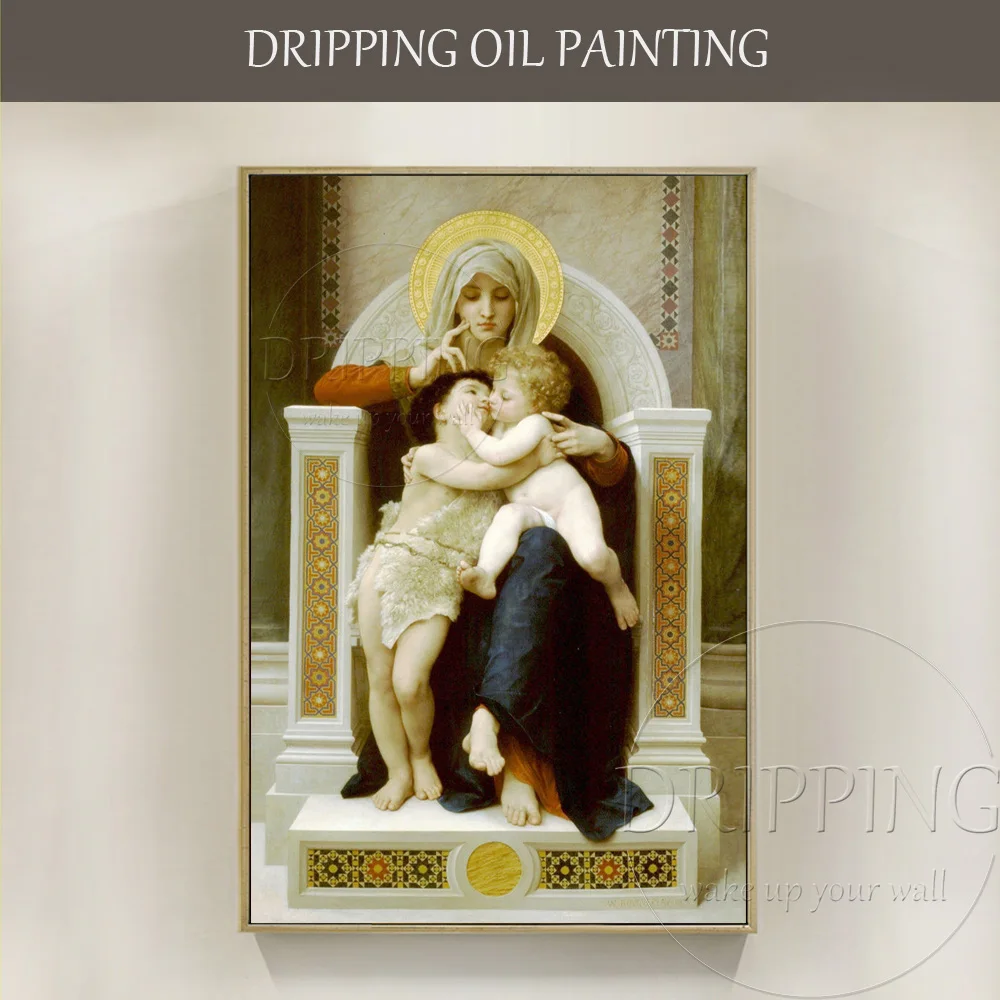 

New Classical Oil Painting Hand-painted The Virgin Jesus and Saint John Baptist Oil Painting Religious Portrait Oil Painting