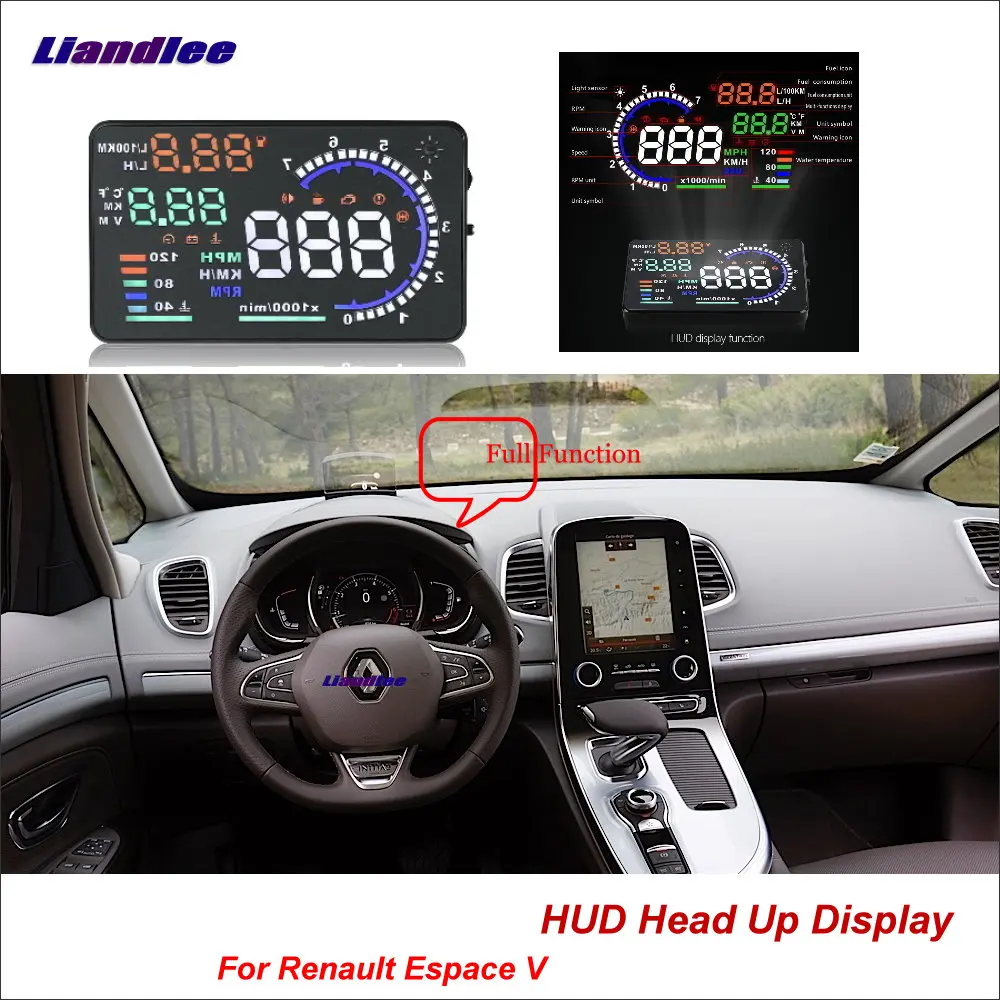 Liandlee Car HUD Head Up Display For Renault Espace V 2015-2018 Digital Speedometer Fuel Consumption Projector Screen Detector