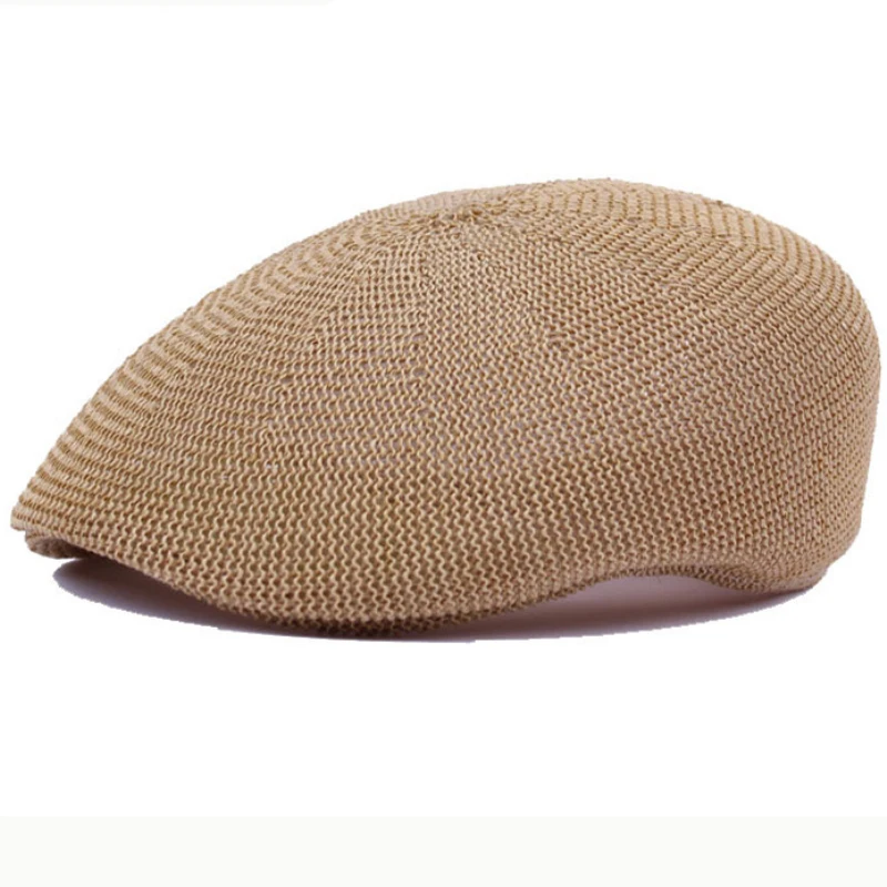 HT2326 Summer Sun Caps Men Breathable Straw Hats for Men Casual Advanced Forwader Beret Caps Male Solid Flat Berets for Men