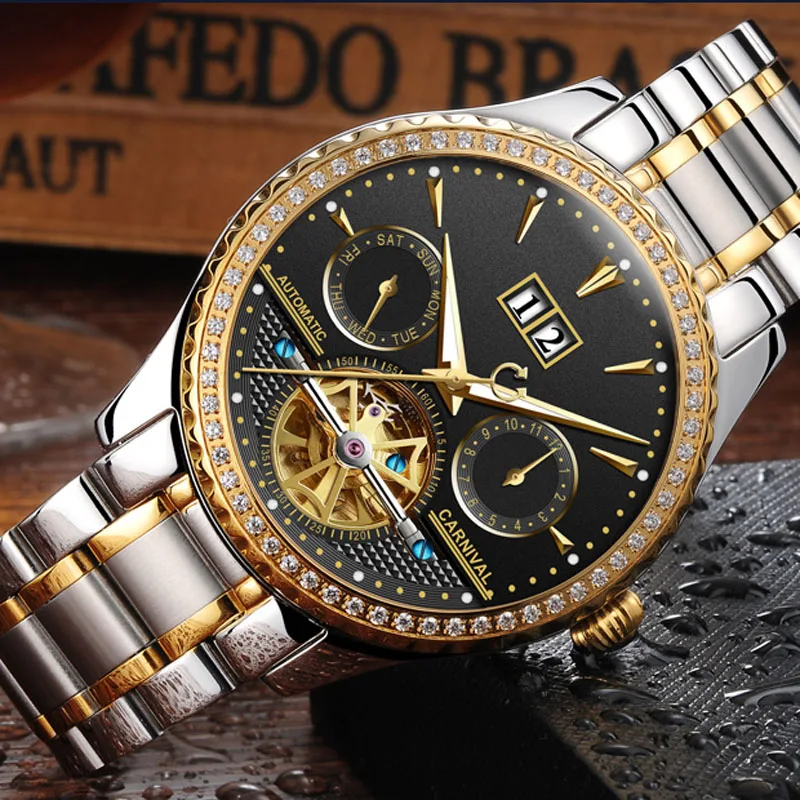 

Multi-function hombre relogio Switzerland Carnival Brand Luxury Diamond Men Watches Skeleton Tourbillion Watch Men C8731-3