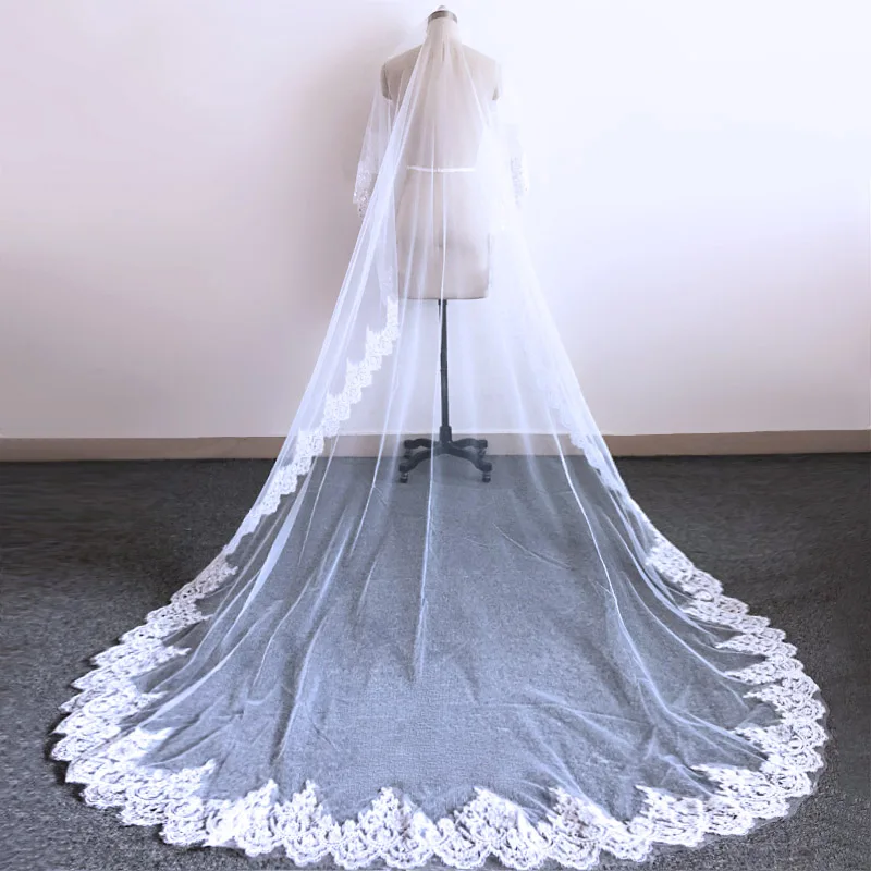 JIERUIZE 3 Meter White Ivory Cathedral Wedding Veils Long Bling Sequin Lace Edge Bridal Veil with Comb Wedding Accessories