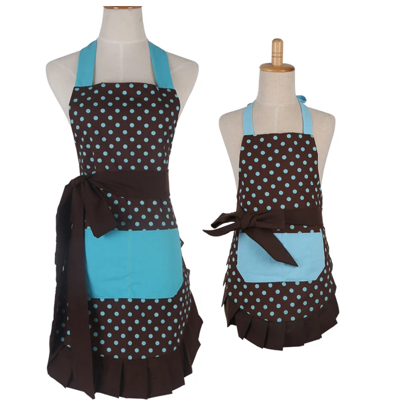 Retro Kitchen Mother and Daughter Flirty Frosted Cupcake Aqua Damask Ruffled Cooking Avental de Cozinha Divertido Pinafore Apron