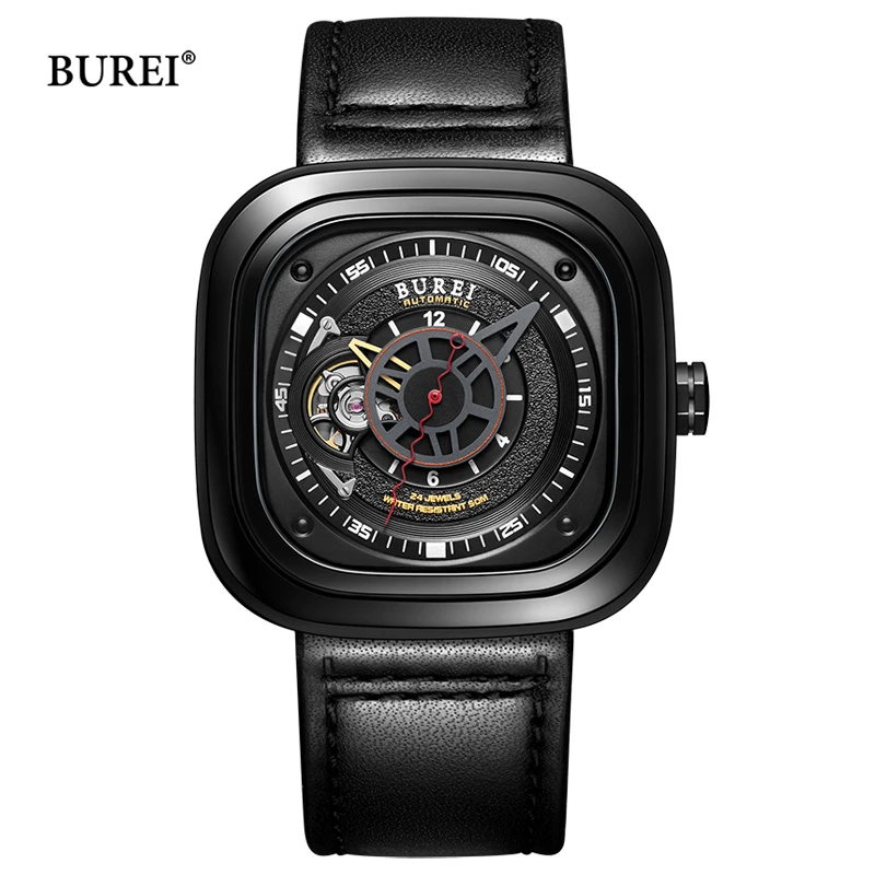 BUREI Brand Mechanical Watch Luxury Square Sapphire NH36 Movement Dress Automatic Wristwatches Waterproof for Men Montre Homme