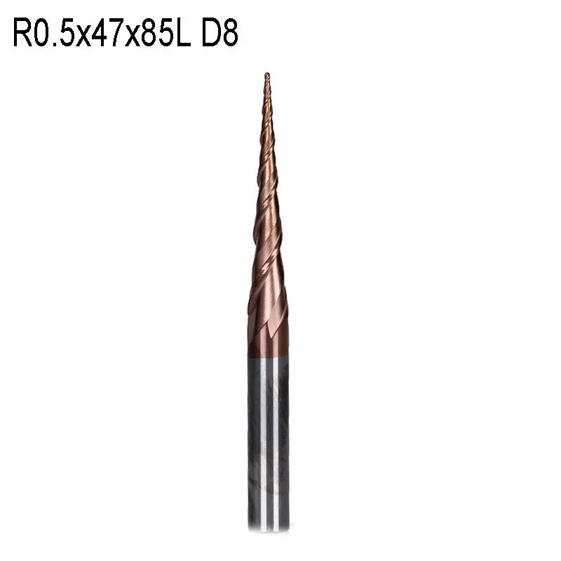 

1pc R0.5*D8*47*85L*2F tungsten carbide router bits Ball Nose cone type Tapered End Mill 8mm shank cnc milling cutter tools