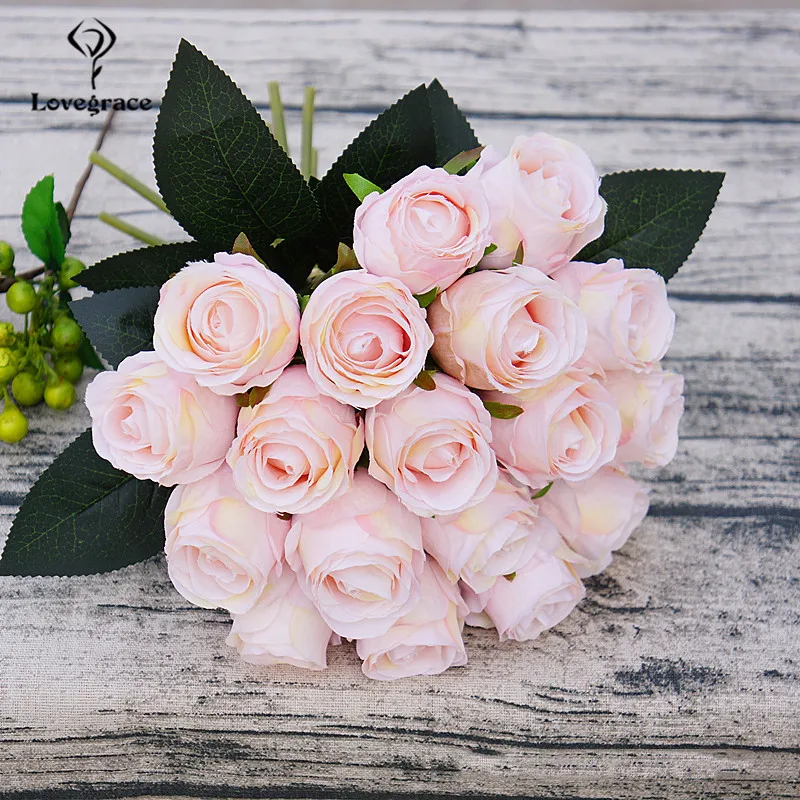 

18 Heads Silk Artificial White Flowers Bouquet for Decorations DIY Bridal Flower Bouquet Mariage Rose Wedding Bouquets Lovegrace