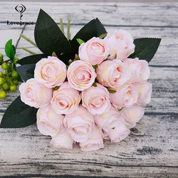 18 Heads Silk Artificial White Flowers Bouquet for Decorations DIY Bridal Flower Bouquet Mariage Rose Wedding Bouquets Lovegrace