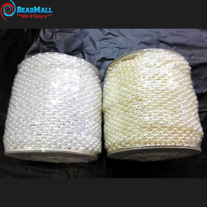 50M/Roll  4mm Flat Back Plastic Pearl Trim Ivory / White ABS Half Round Pearls Beads String For  Wedding Clothes Decorative