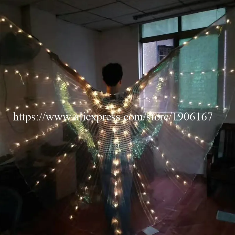 Women's Fiber Optic Costume Led Wings Glow in the Dark Luminous Isis Wings LED Light up Belly Dance Wings With Stick Colorful