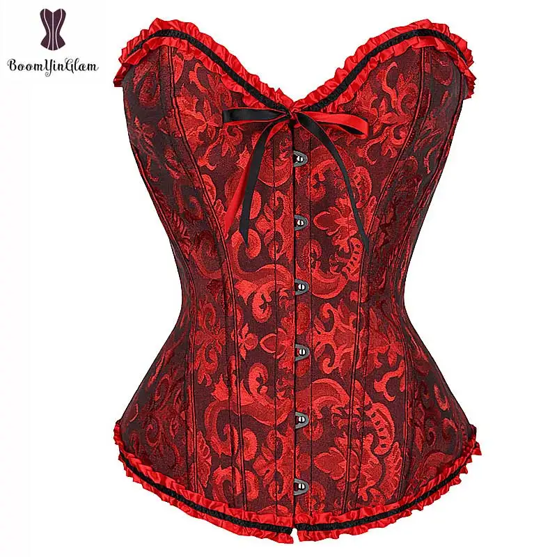 corset lace sexy waist trainer plus size bustier corset minceur overbust corset top plastic boned jacquard for party dress skirt