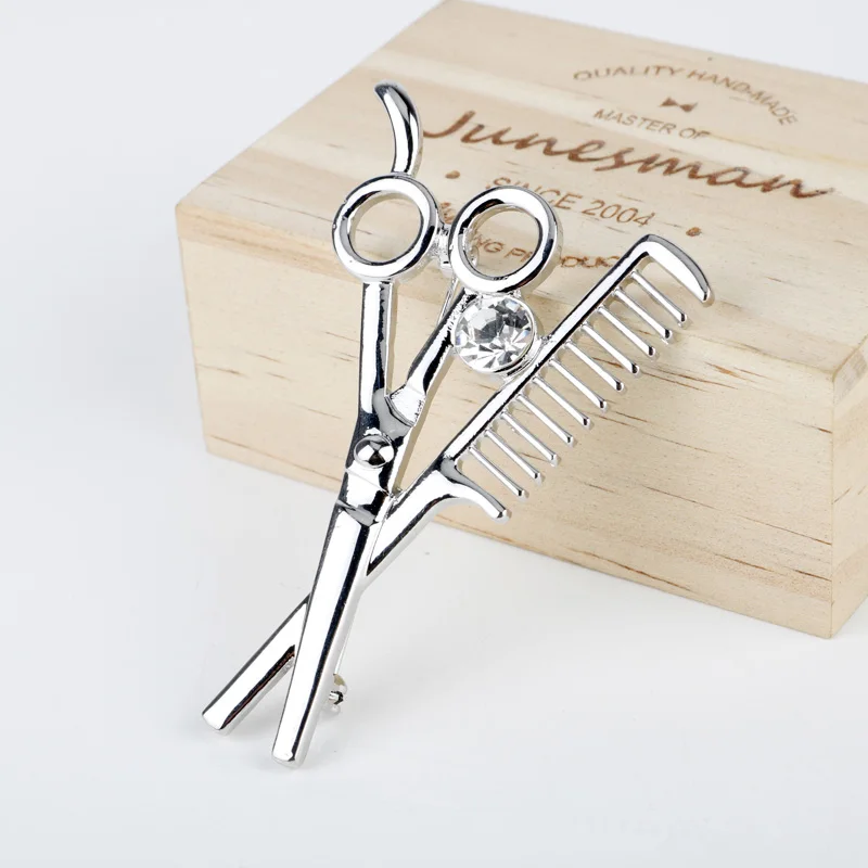 3D Barber Shop Pole Shape Brooches 3Colors Crystal Razor Scissors Enamel Pin Badge Brooch Pins Cute Hairdresser Deco Accessories