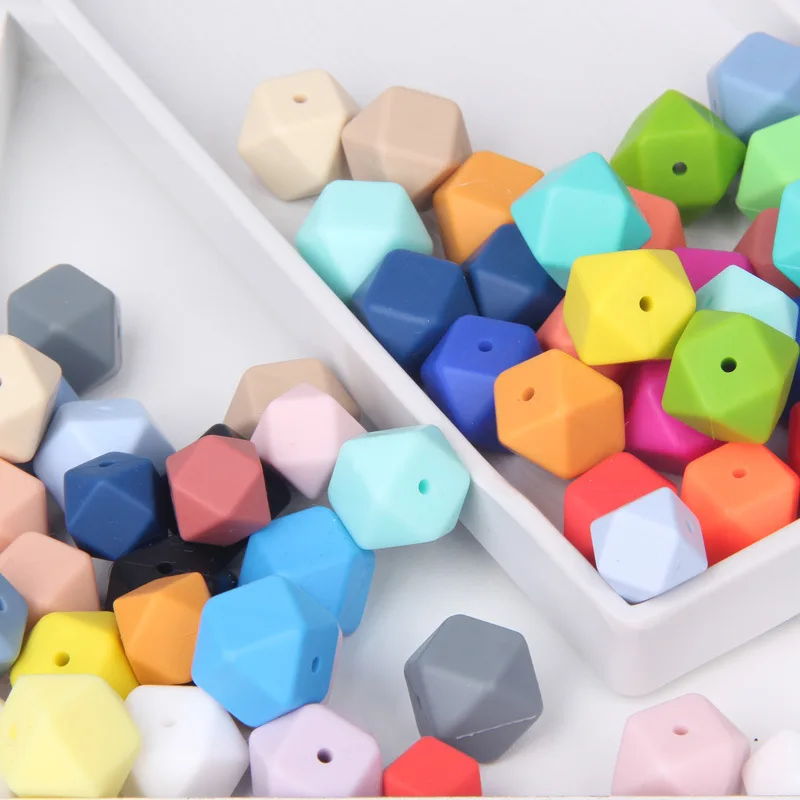 50pc Hexagon Silicone Beads Teething 14mm Baby Biting Bead Teeth Necklace Bead Diy Chewable Silicona Denticion Jewelry