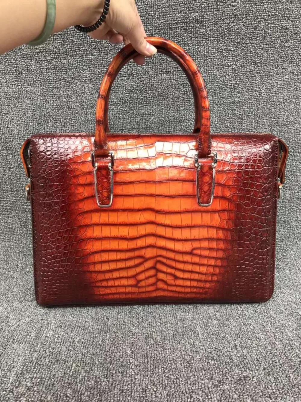 100% genuine real crocodile leather belly skin men business bag briefcase zipper with strap 2 colors orange+brown crocodile skin