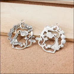 Factory price 3 Pieces 41mm*41mm Antique Silver plated alice in the wonderland charm diy handemade craft For Jewelry Making