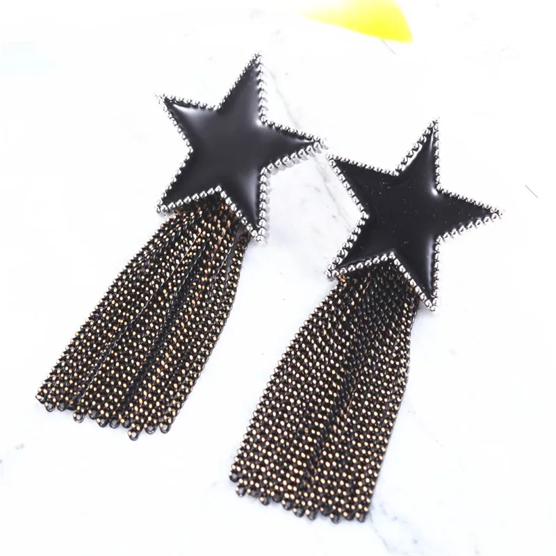 Stars Black Enamel Earrings Fashion Jewelry Tassels Style Geometric Tassel Earring For Women Bijoux