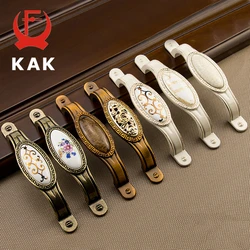 KAK Antique Vintage Wardrobe Door Knobs Zinc Alloy Ceramic Cabinet Handles Drawer Knobs European Style Furniture Handle Hardware
