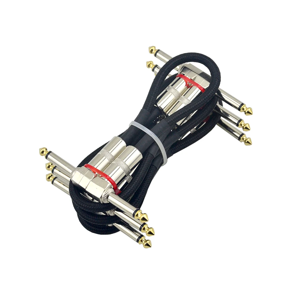 6 X LANDTONE Guitar Patch Pedal Cable 15/21/30cm/40cm 0.5ft Long with 1/4 Inch 6.35mm Gold Right Angle Plug  Black Woven Jacket