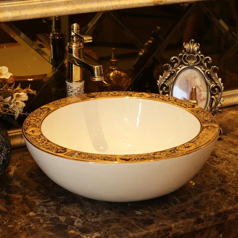 

Europe style chinese wash basin sink ceramic basin sink Jingdezhen washing basin Art Counter Top wash basin pictures