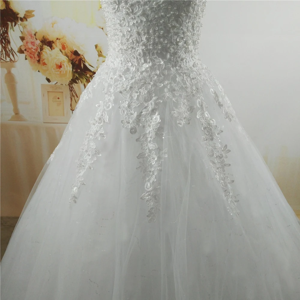 Customized ZJ9076-C 2024 White Ivory Pearls Wedding Dresses With Lace Bottom For Brides Dress Plus Size 2-26W