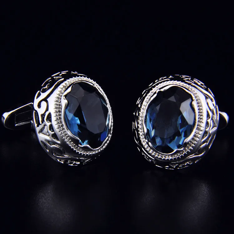 SPARTA Duke Plated with White Gold dark blue AAA Class zircon cufflinks men's Cuff Links + Free Shipping !!! metal buttons