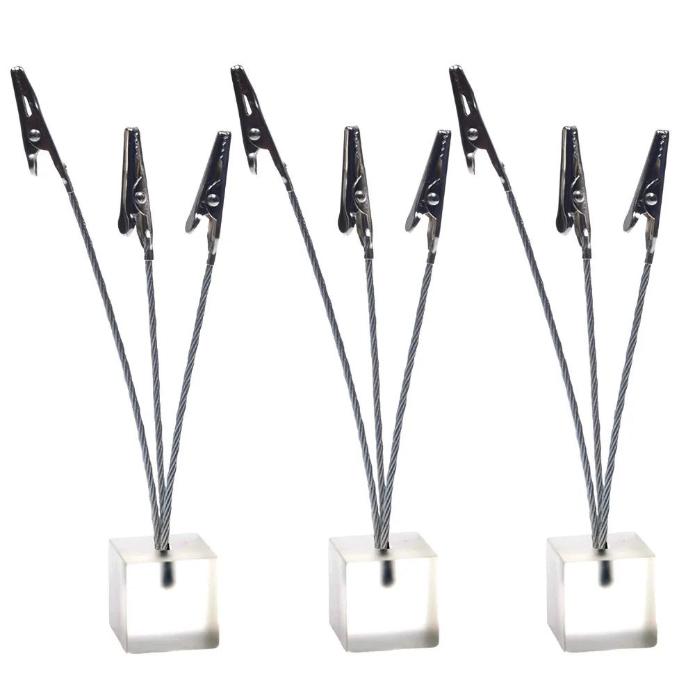3 Pcs Cube Base Memo Clips Holder with Alligator Clip Clasp for Displaying Photos Number Cards