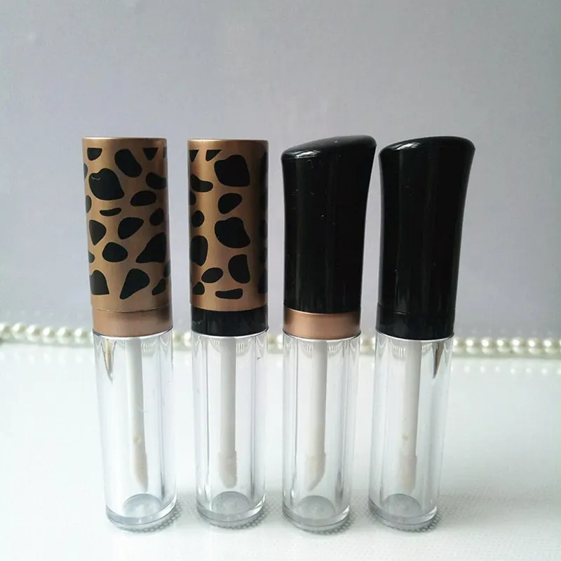 Empty Leopard/Black 5ml Clear Lip Gloss Tube DIY Cosmetic Lip Balm Bottle Container ABS Lid & PS Bottle F214