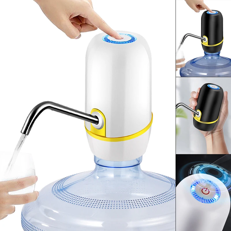 Portable Touch-tone Wireless Rechargeable Electric Dispenser Water Pump with USB Cable / Blue Light / 304 Stainless Steel Tube