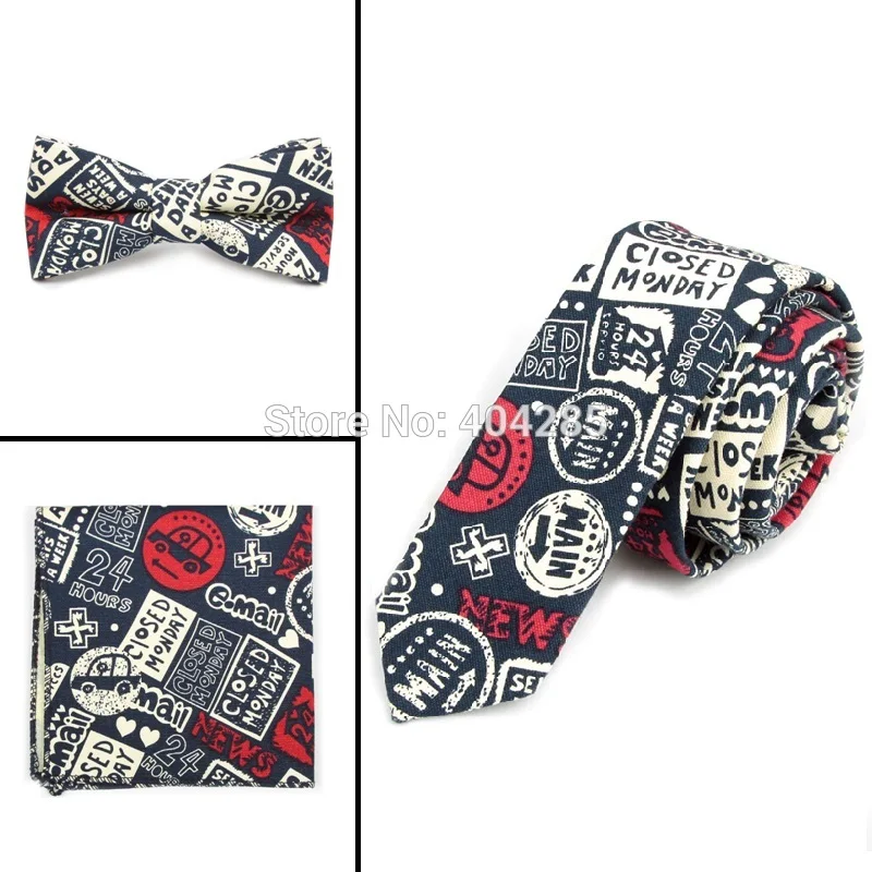 

HOOYI 2019 Fashion Cotton Neck Tie Set Men's Slim Ties Bowties Pocket square Handkerchiefs