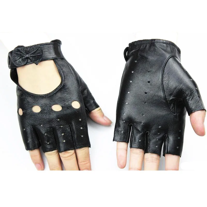 Guanti mezze dita in pelle moda donna sezione sottile cava corta estate sport all\'aria aperta ciclismo guida auto