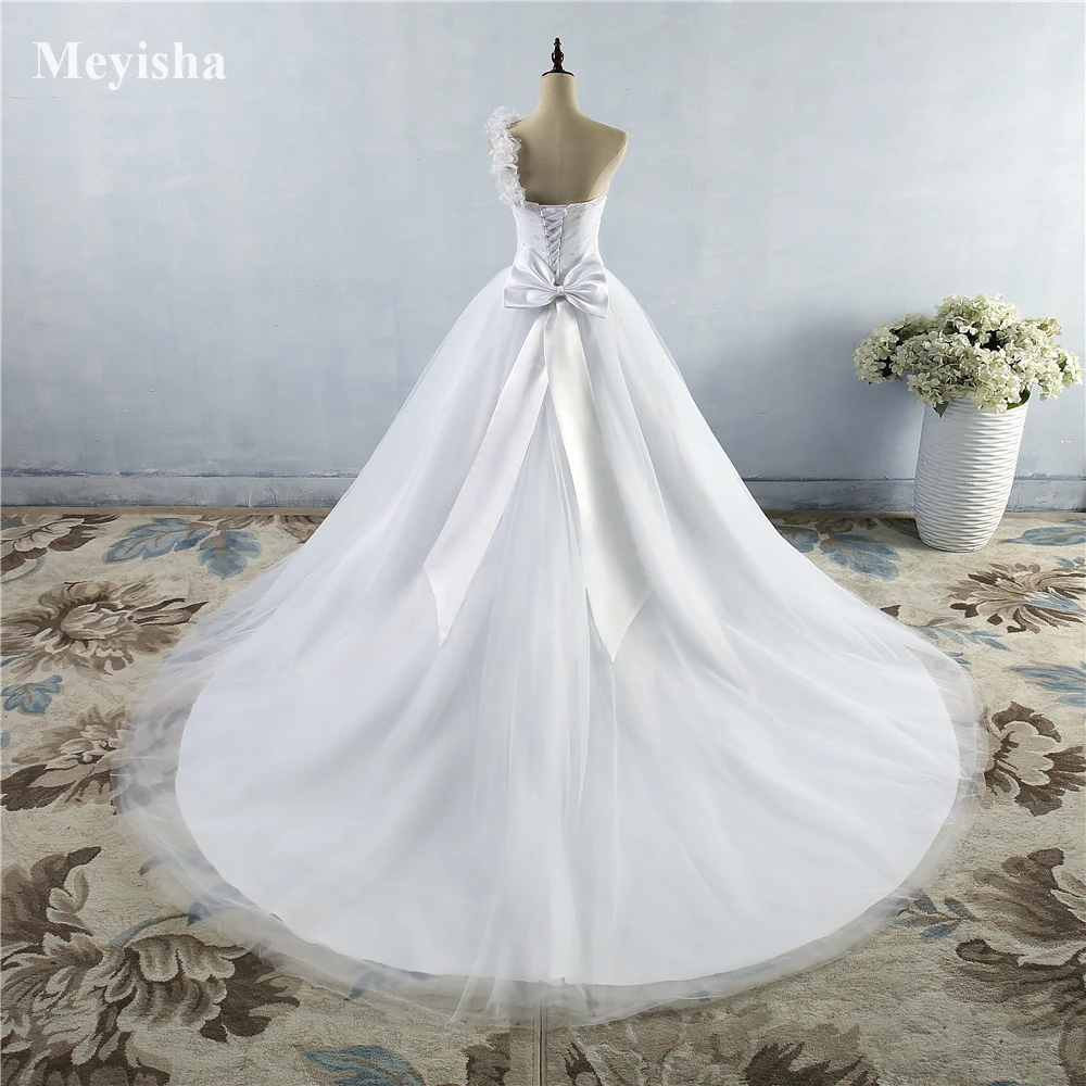 ZJ9063 Customized New Design 2024 Aviana Elegant One Shoulder Princess Civil Wedding Dress A-Line 3D Flowers Tulle Bridal Gown