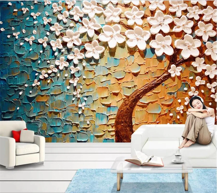 beibehang Custom wallpaper 3d mural giant hand-painted knife paintings fortune tree 5D background wall oil painting 8D wallpaper