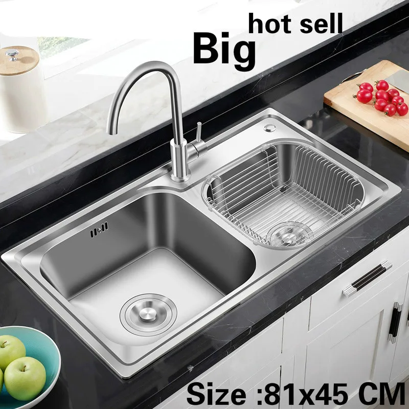 

Free shipping Apartment kitchen double groove sink 304 stainless steel big standard hot sell 81x45 CM