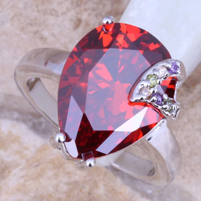 Magic Multicolor Red Garnet Silver Plated  Women's Ring Size 6 / 7 / 8 / 9 R0896