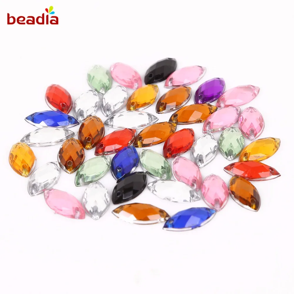 7*15mm 50Pcs 10Colors Crystal Acrylic Rhinestone Beads Sew 2 Holes For Dancing Dress Clothing Shoes Wedding Decoration DIY Craft