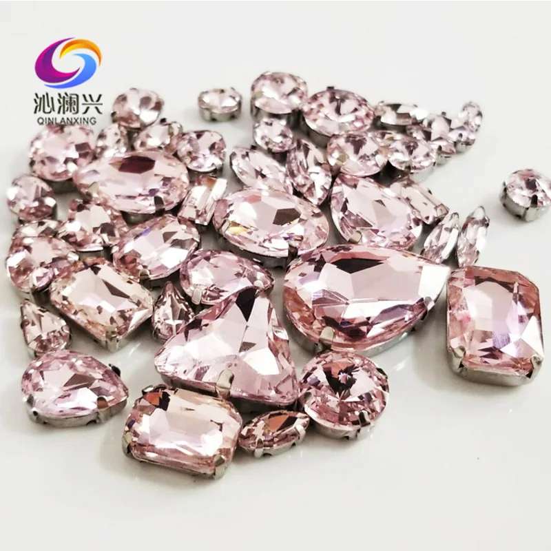 Mixed Shape 68pcs Pink High Quality Glass Crystal Rhinestones, Sew on Stones Use for Needlework, Diy/Clothing Accessories