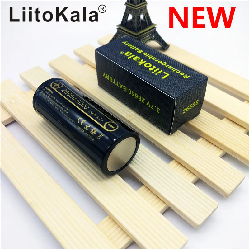 LiitoKala-Batería de litio recargable para linterna nueva, pila de 3,7V, 5000 mAh, en color negro, modelo 26650-50A, lii-50A, HK, disponible de 1-18 uds.