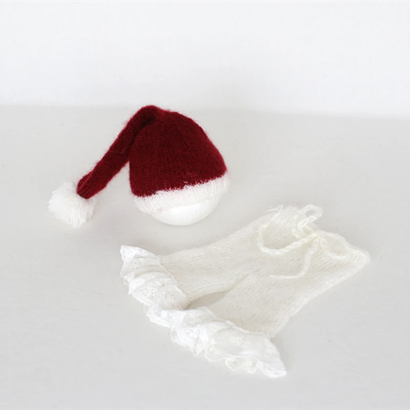 

Newborn Santa suit Newborn father Christmas outfit Knit mohair hat and pant set Photography props