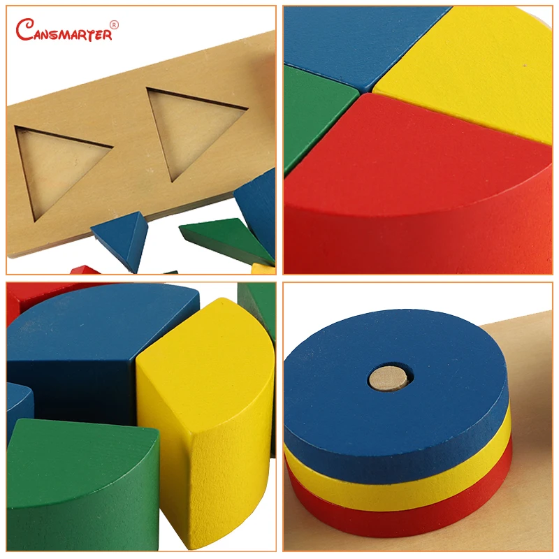 Montessori Educational Materials Eometric Blocks Sets Geometric Shape Sensory Toy Jigsaw Wooden Math Blocks Toys for Children