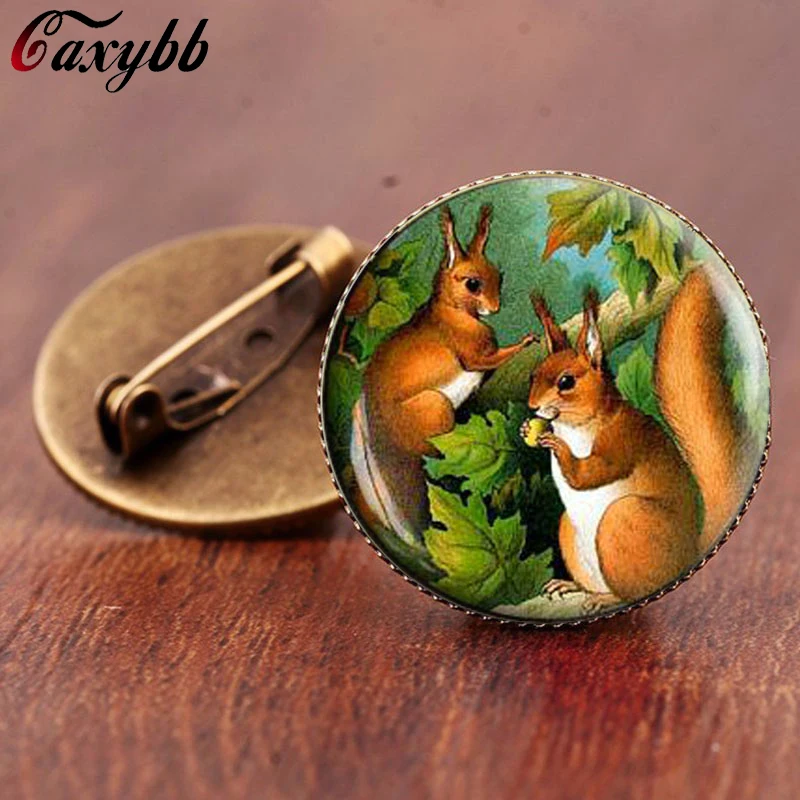 Caxybb brand Squirrel Art Vintage Bijoux brooch Forest  Animal Lover's Gift  glass dome brooches women Brooch Hot