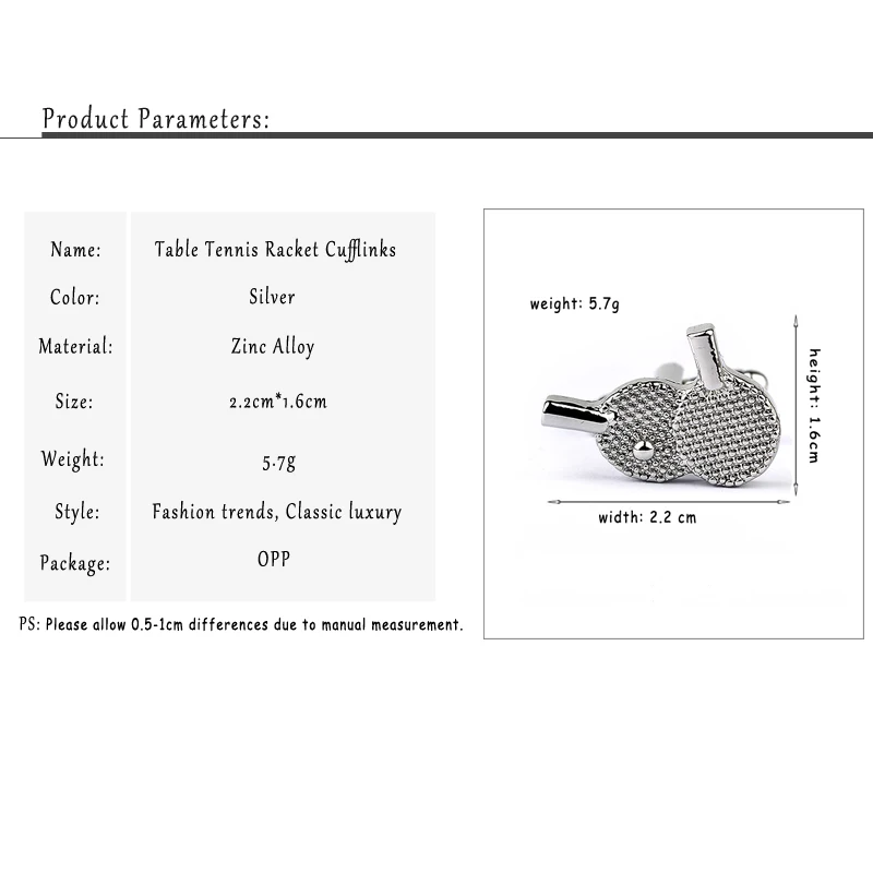 New Luxury Birthday Gifts Brand Cuff Button French Cufflinks For Men Table Tennis Shirt Racket Ping Pong Sport Cuff Button