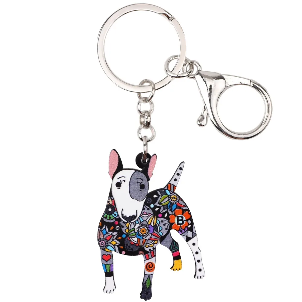 WEVENI Acrylic Original Bull Terrier Dog Key Chain Key Ring Bag Charm Man Car Pendant Statement Hot Trendy Jewelry For Women