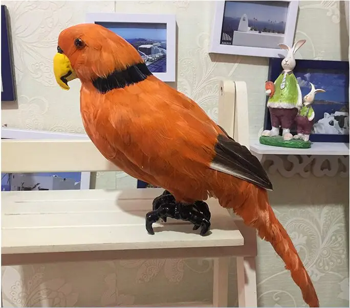 new simulation orange parrot model plastic&feather parrot bird hard model handicraft gift about 45cm s2922