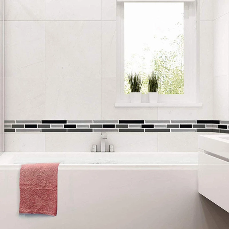 

Vividtiles Self Adhsive Silver Black Gray Brick 3d Bathroom&Kitchen Waterproof Peel and Stick Mosaic Backsplash Tile - 12 Sheets