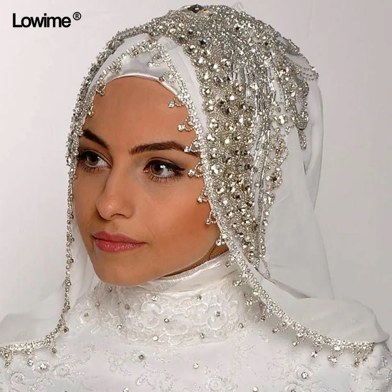 Voiles de cristal de perles de couture de luxe sur mesure, longueur de document, hijab musulman large, une couche, voile de mariage fait à la main, LW-107