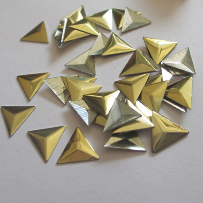 New 10*10mm Gold Hot Fix Studs Aluminium Triangles Spire Shape Iron On Panel Pressing Nailheads Rhinestuds For DIY Accessories