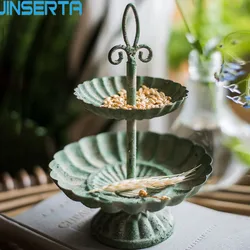 JINSERTA 2-tiered Vintage Metal Tray Jewelry Display Plate Antique Dessert Snack Plate Home Desktop Cosmetic Sundries Organizer