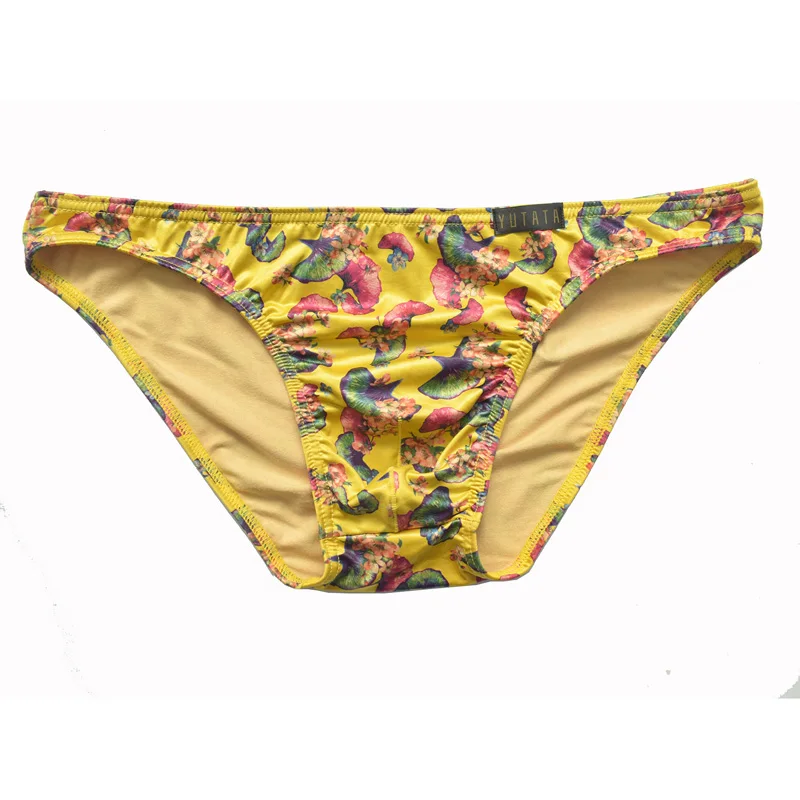 hot Mens Underwear Briefs Sexy Male Panties Gay Mens Bikini Soft Brief Colorful Milk Silk Ginkgo Leaf Print Underpants jockstrap