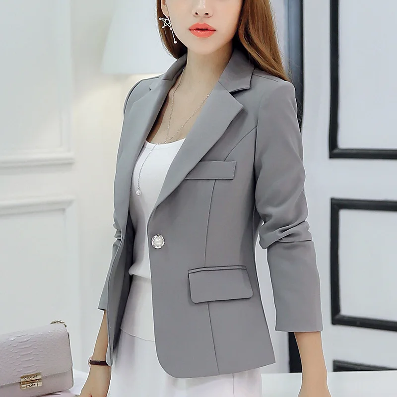 Women\'s Long Sleeve Top Blazer, Ladies Office Jackets, Slim Blazers, Outerwears Veste Femme Red,Navy Blue, Gray, Short Design