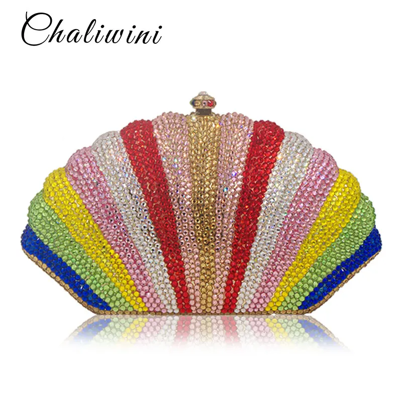 

Stylish Shell Rainbow Crystal Full Diamond Woemn Evening Bags Ladies Day Clutches Rhinestone Clutch Banquet Clutch Bag