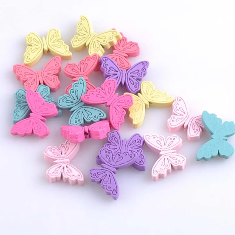 50pcs Mixed Butterfly Pattern Wooden Spacer Beads For Jewelry making DIY 24x18mm MT1421X