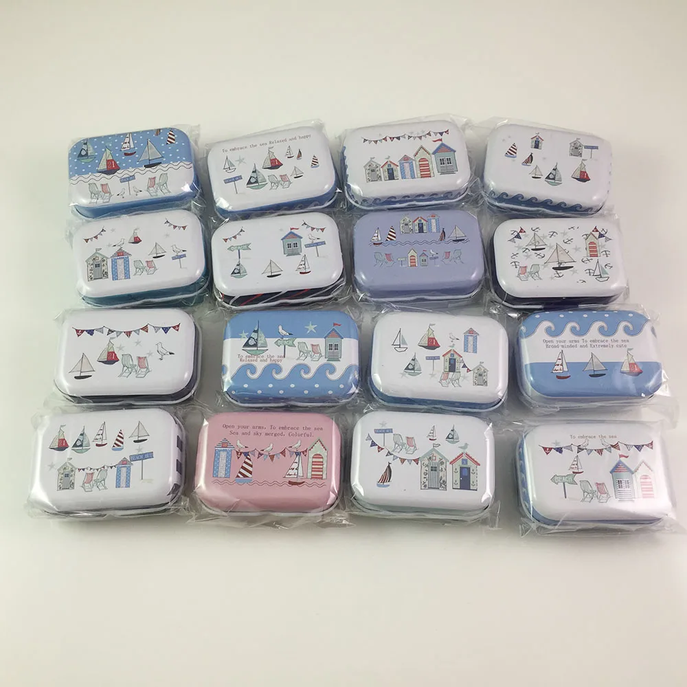 

96 pcs/lot Ocean Boat Beach Style Tin Box Candy Pill Chutty Mini Storage House Decoration Collectables Display